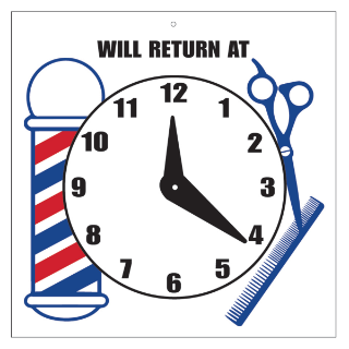 Scalpmaster Barber "Will Return At" Sign with Clock