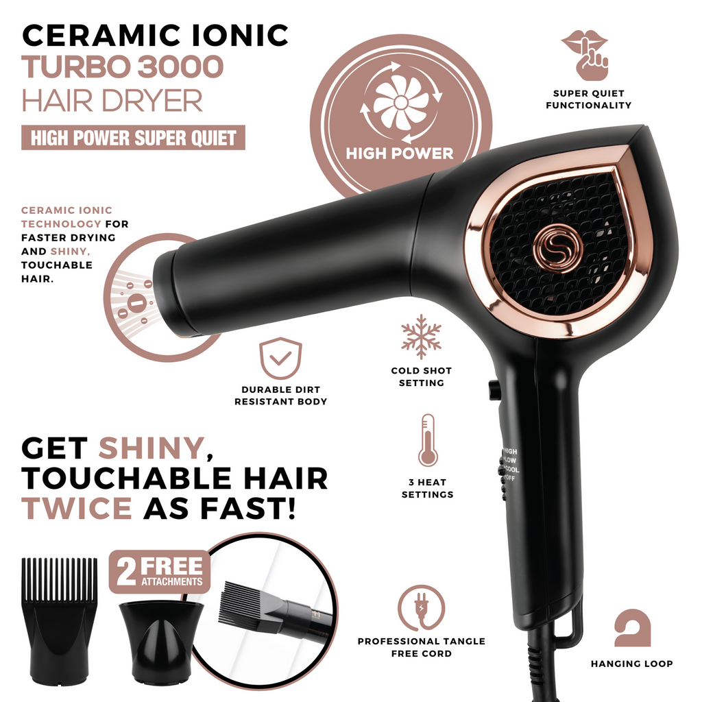H&H Ceramic Ionic Turbo 3000 Hair Dryer Black