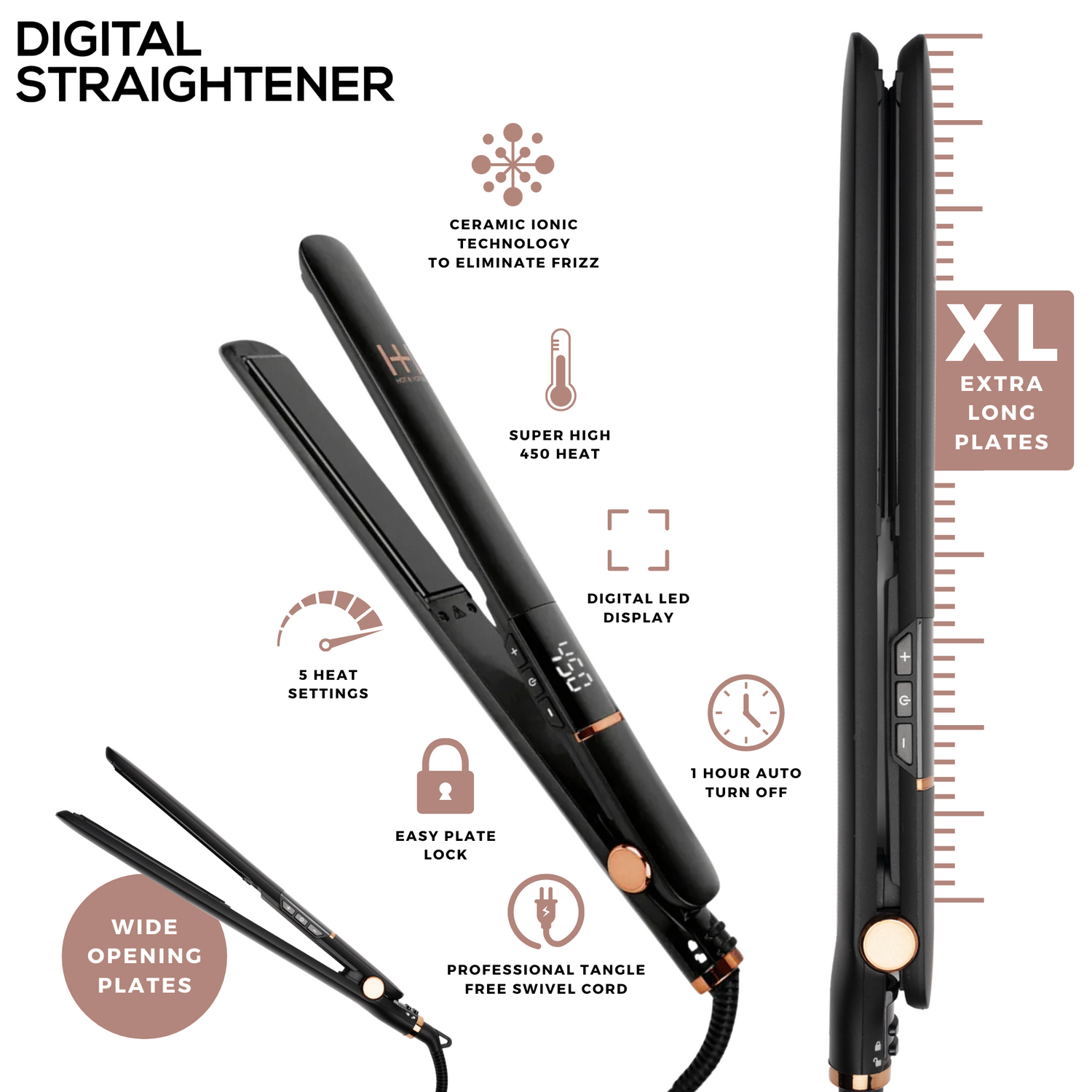 H&H Digital Ceramic Flat Iron Extra Long 1"