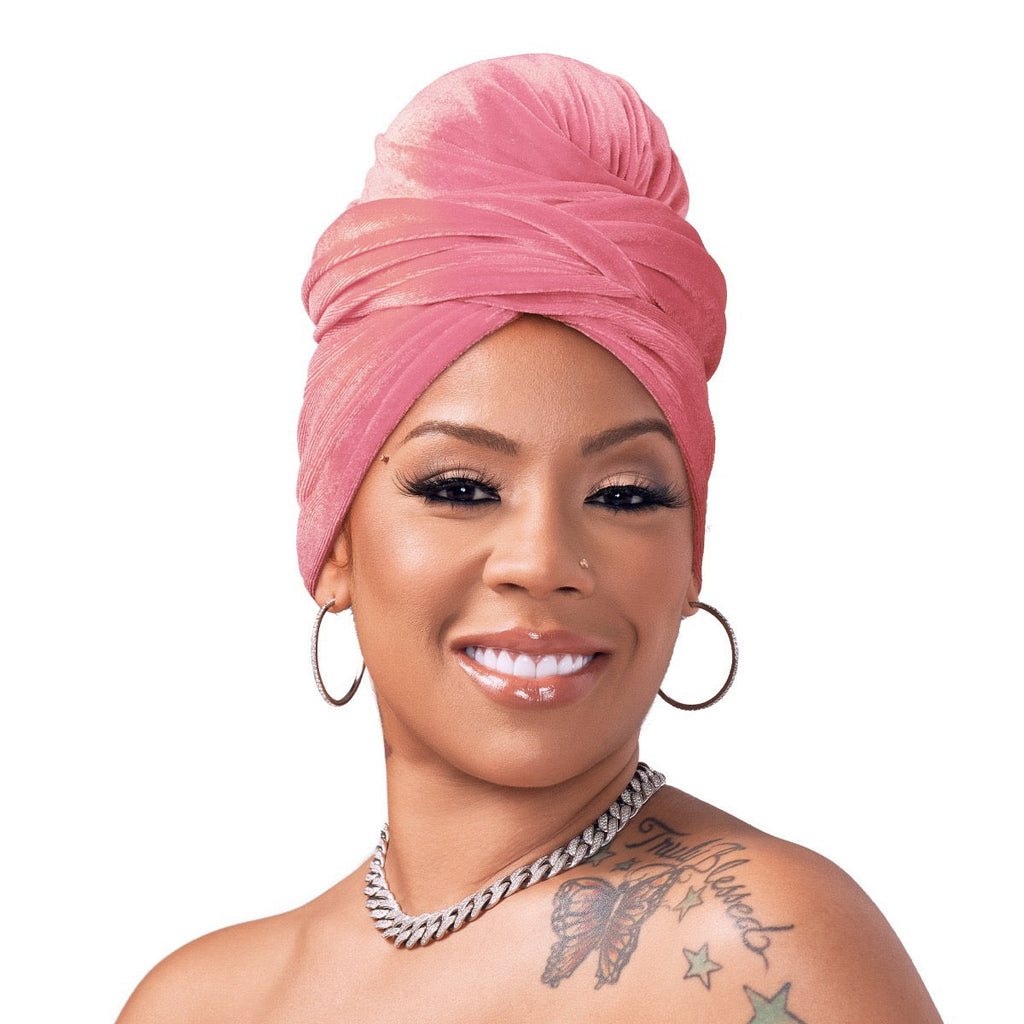 Red Velvet Head Wrap Scarf - Pink