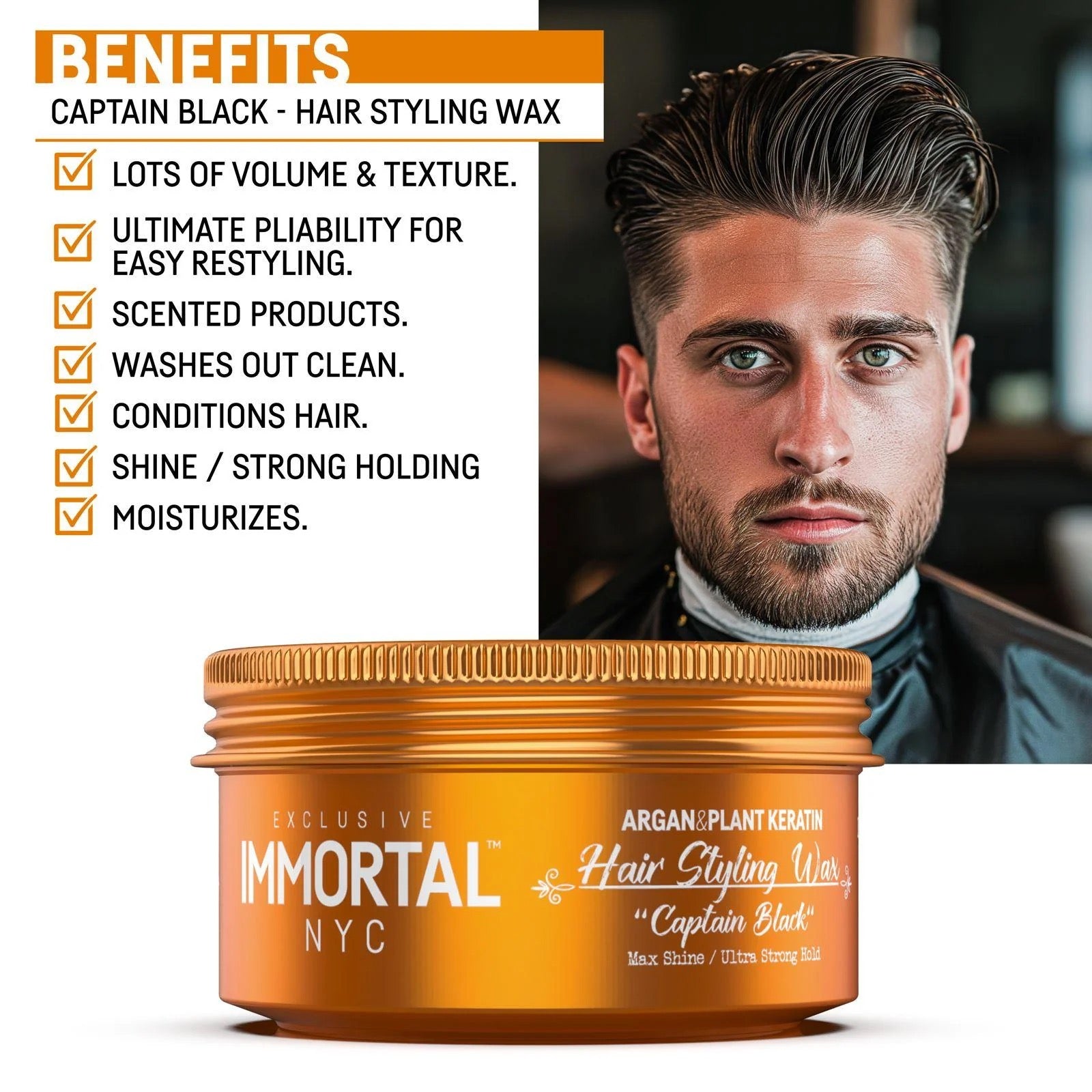 Immortal Hair Styling Wax ''Captain Black'' 5.07 oz
