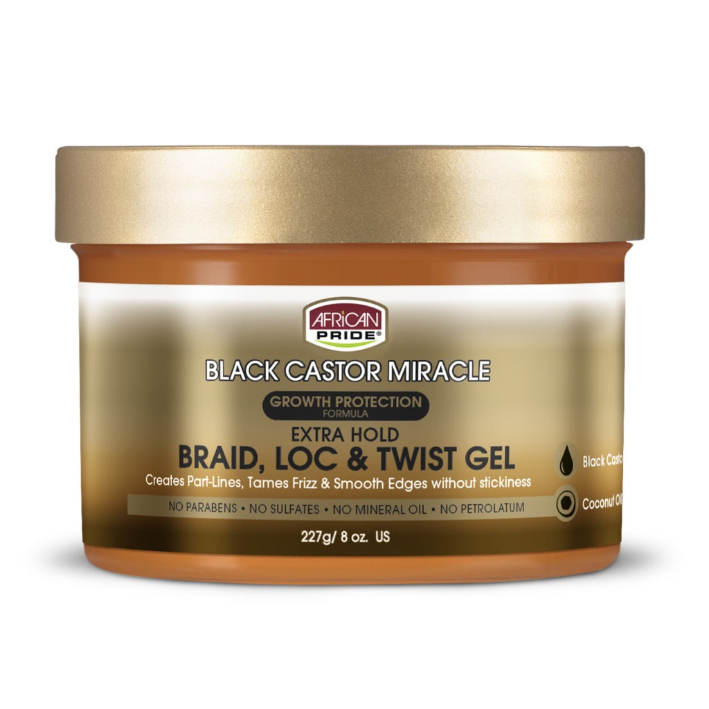 African Pride Black Castor Braid, Loc & Twist Gel 8 oz