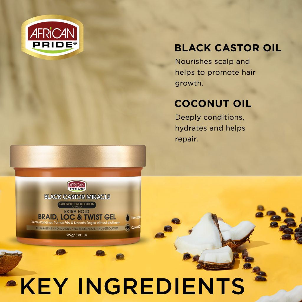 African Pride Black Castor Braid, Loc & Twist Gel 8 oz