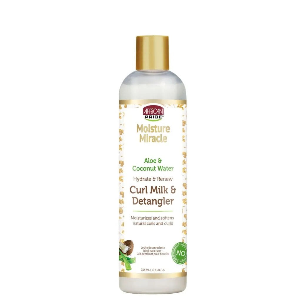 African Pride Moisture Miracle Hydrate & Renew Curl Milk & Hair Detangler 12oz