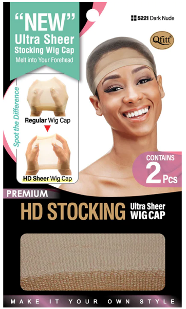 Qfitt HD Stocking Sheer Wig Cap Dark Nude 2 pcs