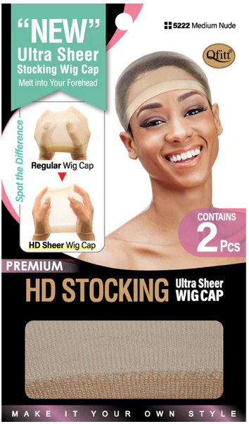 Qfitt HD Stocking Sheer Wig Cap Medium Nude 2 pcs