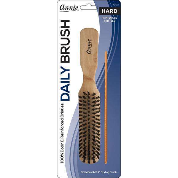 Annie Hard Wood Daily Boar Bristle Brush With Comb 7"