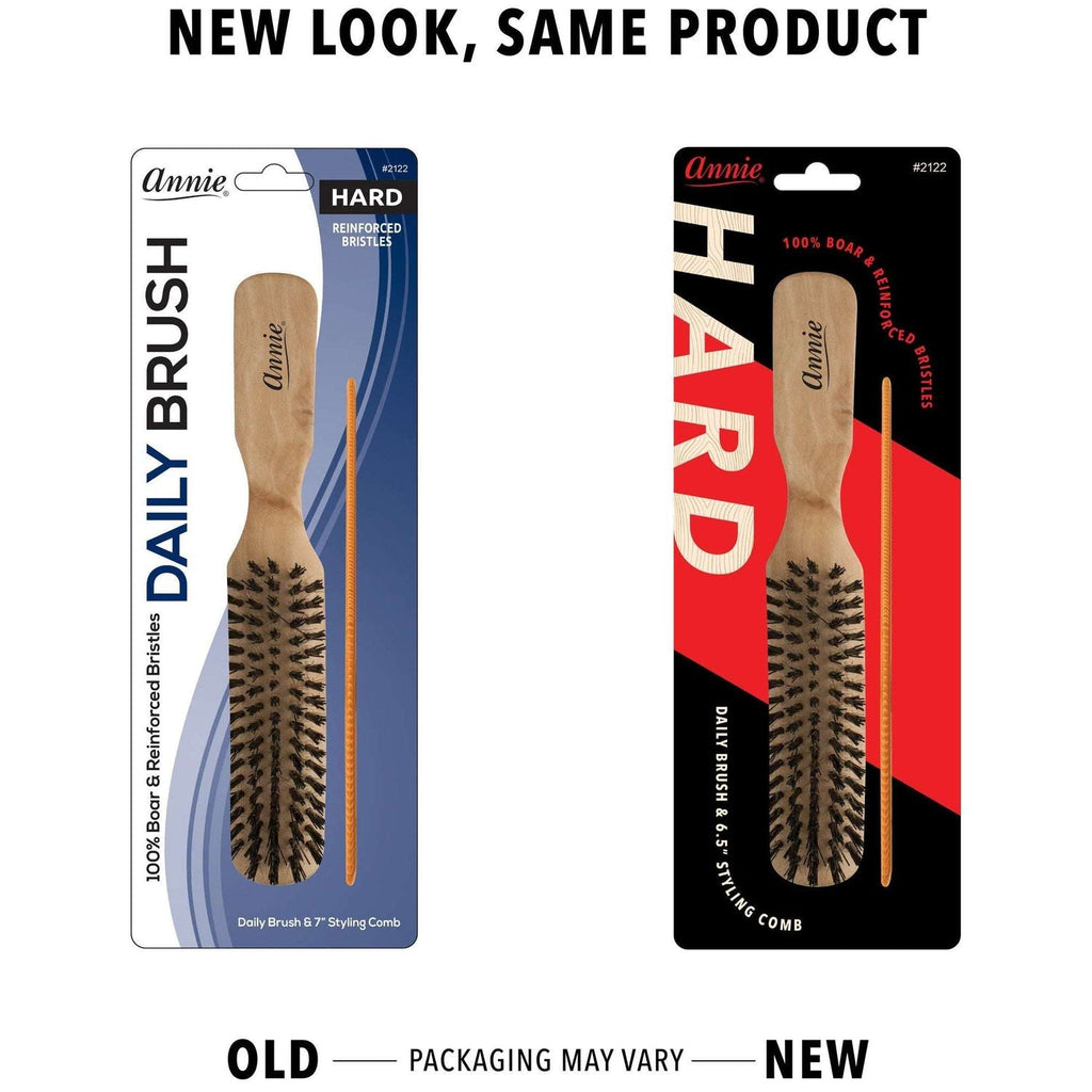 Annie Hard Wood Daily Boar Bristle Brush With Comb 7"