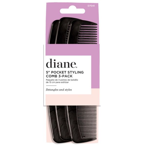 Diane Pocket Styling Comb 5" Black - 3 Pack D7041
