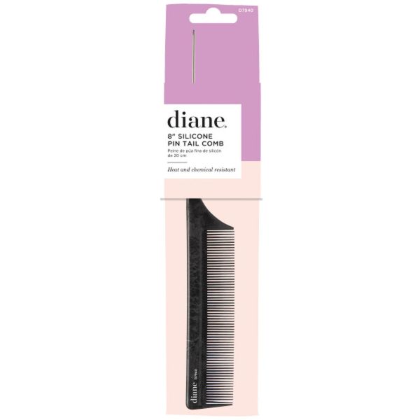 Diane Silicone Pin Tail Comb 8" - Black D7940