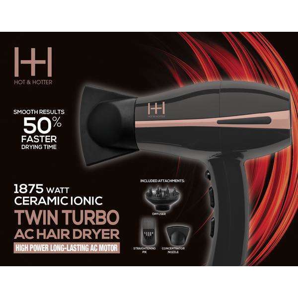 H&H 1875 Watt Dual Turbo Ceramic Ionic AC Hair Dryer