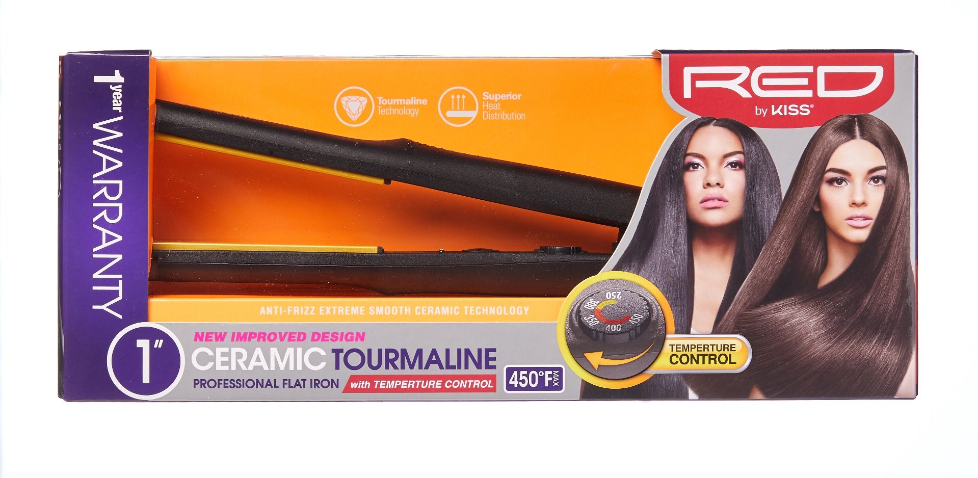 Red Ceramic Tourmaline Flat Iron Temperature Control 1"