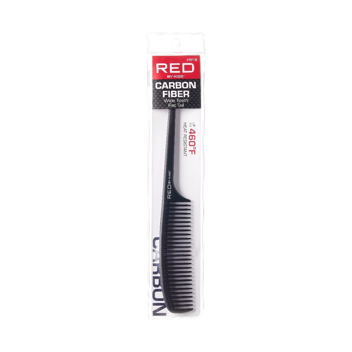 Red Carbon Wide Teeth Rat Tail Comb