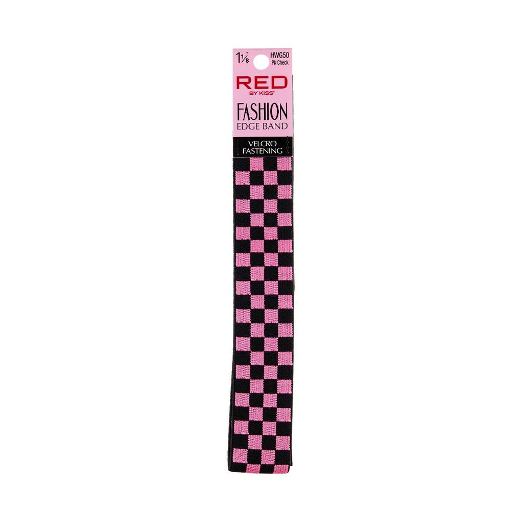 Red Fashion Edge Wig Band Elastic Pink Checker