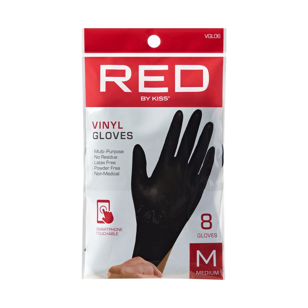 RED Black Vinyl Gloves 8 pcs- Black